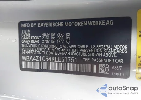 2019 BMW 430I из США, поврежденный, VIN WBA4Z1C54KEE51751